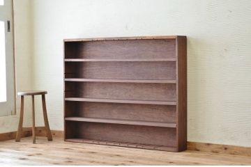 アンティーク家具　古い木の薄型アンティーク飾り棚(本棚、陳列棚)2