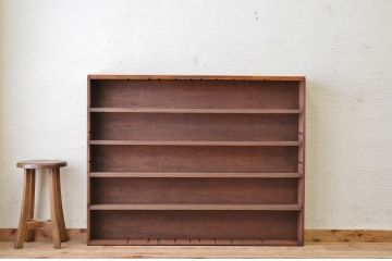 アンティーク家具　古い木の薄型アンティーク飾り棚(本棚、陳列棚)2