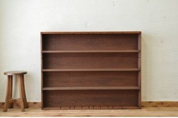 アンティーク家具　古い木の薄型アンティーク飾り棚(本棚、陳列棚)3