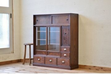 アンティーク家具　最高級!古い栗材と欅材の上質な茶箪笥(収納棚)