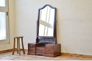 大正ロマン桜材の上質な鏡台(ミラー、姿見)