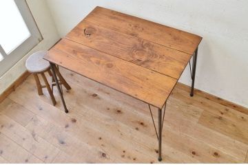 アンティーク家具　☆天板無垢材鉄脚テーブル(作業台)3