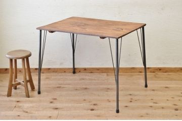 アンティーク家具　☆天板無垢材鉄脚テーブル(作業台)3