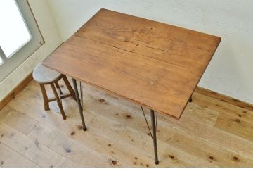 アンティーク家具　☆天板無垢材鉄脚テーブル(作業台)5
