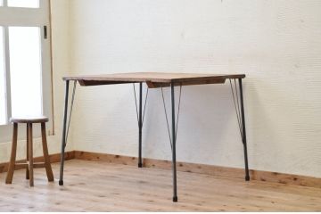 アンティーク家具　☆天板無垢材鉄脚テーブル(作業台)6