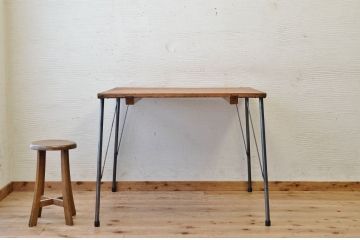 アンティーク家具　☆天板無垢材鉄脚テーブル(作業台)6