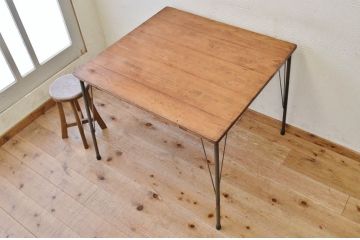 アンティーク家具　☆天板無垢材鉄脚テーブル(作業台)6