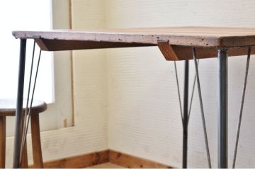アンティーク家具　☆天板無垢材鉄脚テーブル(作業台)6