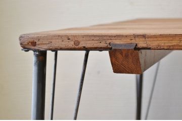 アンティーク家具　☆天板無垢材鉄脚テーブル(作業台)6