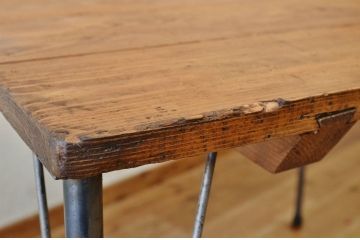 アンティーク家具　☆天板無垢材鉄脚テーブル(作業台)6