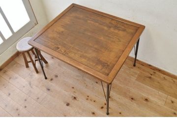アンティーク家具　☆天板無垢材鉄脚テーブル(作業台)8