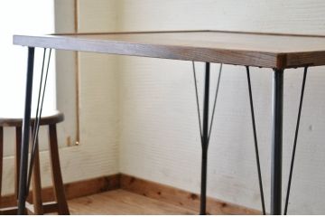 アンティーク家具　☆天板無垢材鉄脚テーブル(作業台)8