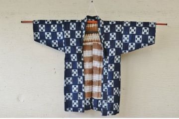 ○古い木綿着物5枚セット1　絣古布材料