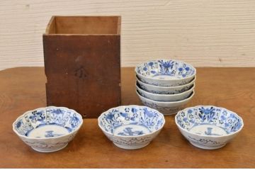 ○明治期!古い染付なます皿7枚セット