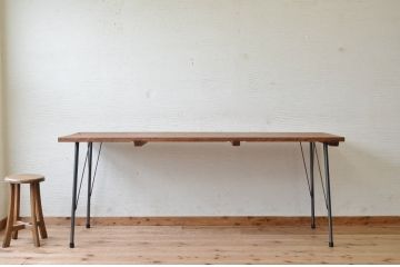 アンティーク家具　☆天板一枚板!鉄脚の大振りなテーブル(作業台、机)1