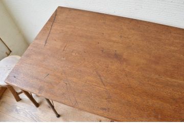 アンティーク家具　☆天板一枚板!鉄脚の大振りなテーブル(作業台、机)1