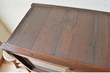 極上美品!古い欅材の結霜ガラス収納棚(食器棚)