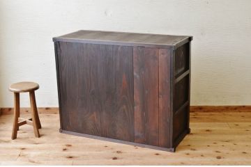 極上美品!古い欅材の結霜ガラス収納棚(食器棚)