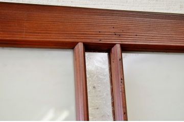 色ガラス入りのアンティーク引き戸(ガラス戸)2枚セット