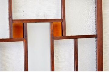 色ガラス入りのアンティーク引き戸(ガラス戸)2枚セット