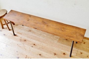 アンティーク家具　天板一枚板!鉄脚アンティークベンチ(長椅子)1