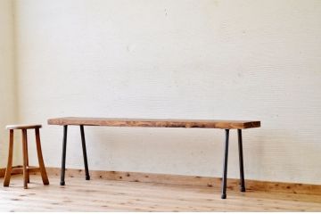 アンティーク家具　天板一枚板!鉄脚アンティークベンチ(長椅子)2
