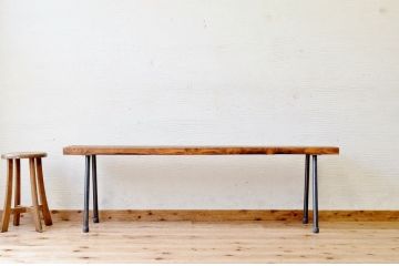 アンティーク家具　天板一枚板!鉄脚アンティークベンチ(長椅子)2