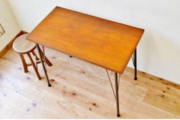 アンティーク家具　☆古い木の鉄脚アンティークテーブル(作業台、机)2