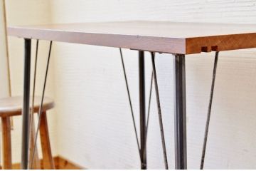 アンティーク家具　☆古い木の鉄脚アンティークテーブル(作業台、机)2