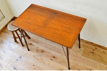 アンティーク家具　☆古い木の鉄脚アンティークテーブル(作業台、机)3