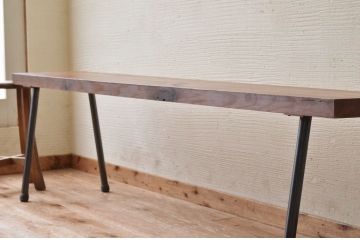 アンティーク家具　鉄脚アンティークベンチ(長椅子、長イス)
