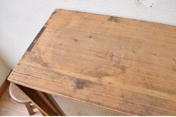 アンティーク家具　古い木味のモールガラスアンティーク下駄箱(収納棚)