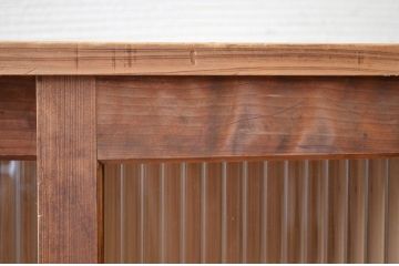 アンティーク家具　古い木味のモールガラスアンティーク下駄箱(収納棚)