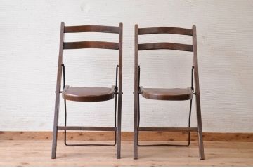 アンティーク家具　イギリスアンティーク　折り畳み式チェア2脚セット(椅子、イス)