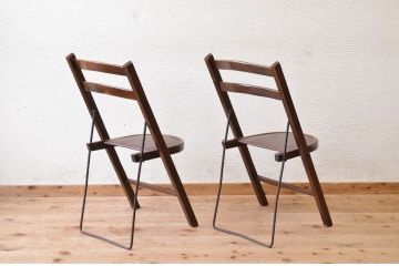 アンティーク家具　イギリスアンティーク　折り畳み式チェア2脚セット(椅子、イス)