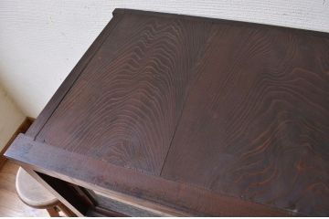 アンティーク家具　前面欅!結霜ガラスアンティーク収納棚(食器棚)