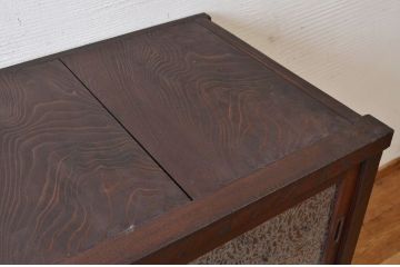 アンティーク家具　前面欅!結霜ガラスアンティーク収納棚(食器棚)