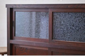 アンティーク家具　前面欅!結霜ガラスアンティーク収納棚(食器棚)
