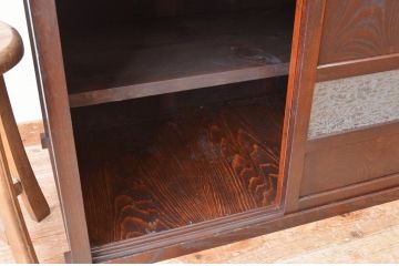 アンティーク家具　前面欅!結霜ガラスアンティーク収納棚(食器棚)