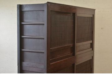 アンティーク家具　明治〜大正時代　丸桟引き戸の変わり型近江水屋箪笥