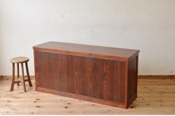 アンティーク家具　古民具骨董　特別注文造り前面玉杢の9杯引出ローチェスト(ローボード)