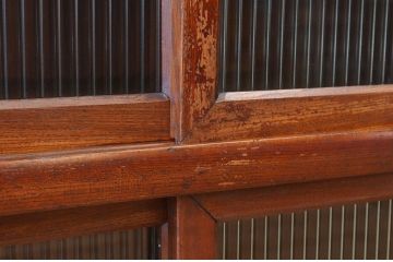 アンティーク家具　前面欅!シンプルなモールガラス収納棚(食器棚)