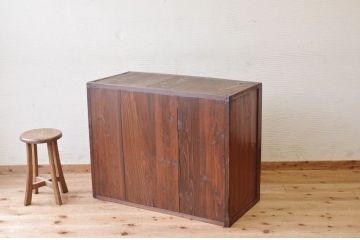 アンティーク家具　前面欅!シンプルなモールガラス収納棚(食器棚)