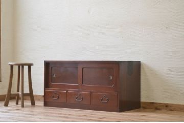 アンティーク家具　古民具　骨董　古い欅材の時代箪笥ローボード