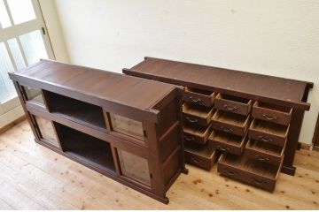 アンティーク家具　明治時代　近江　二段重ね引き出し収納棚(薬箪笥)