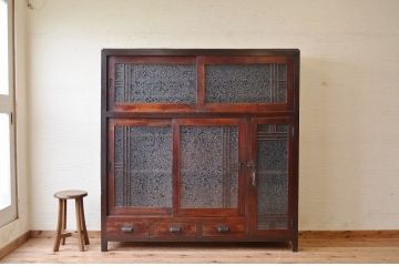 アンティーク家具　特大!結霜ガラスアンティーク下駄箱(収納棚)