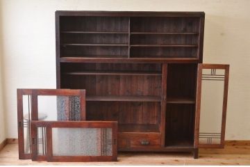 アンティーク家具　特大!結霜ガラスアンティーク下駄箱(収納棚)