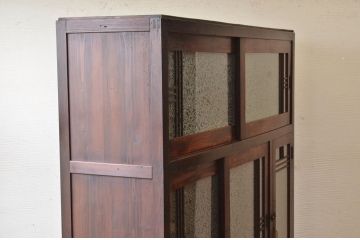 アンティーク家具　特大!結霜ガラスアンティーク下駄箱(収納棚)