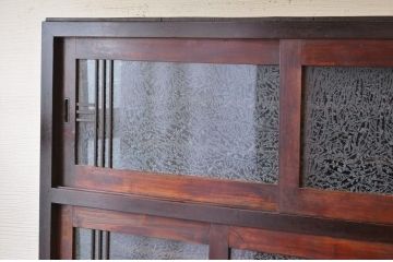 アンティーク家具　特大!結霜ガラスアンティーク下駄箱(収納棚)