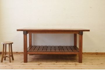 アンティーク家具　重厚!!天板がナラ材の骨太作業台2(ダイニングテーブル)